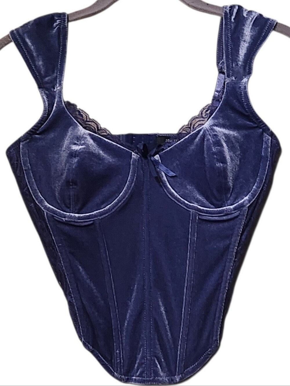 Forever 21 Blue Velvet Lace Trim Boned Bustier Corset Top